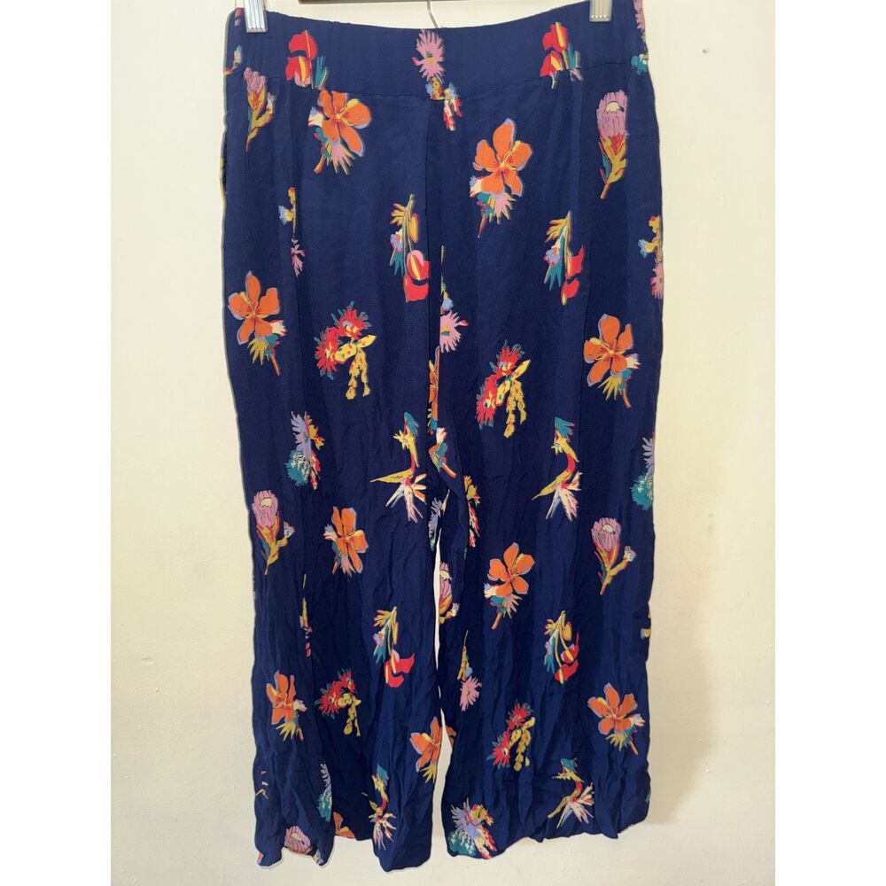 Madewell Wide Leg Crop Pants M Navy Tropical Floral Viscose Pull On